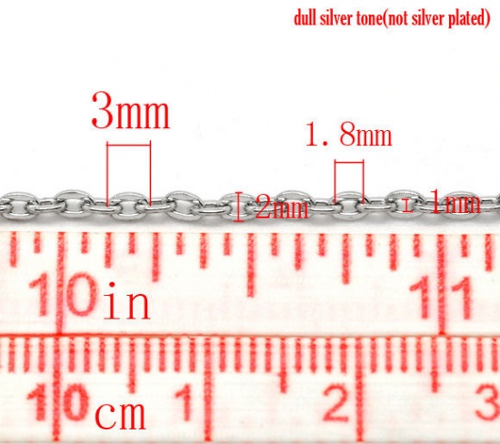 鉄系合金 小豆チェーン シルバートーン 3x2mm、 10 メートル の画像