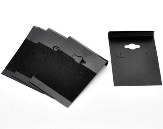 Picture of Plastic Jewelry Earrings Ear Studs Display Cards Rectangle Black 6.2cm(2 4/8") x 4.5cm(1 6/8"), 50 Sheets
