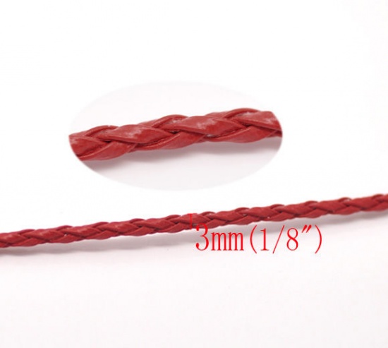 Bild von Rot Geflochten Kunstleder Schmuckband Kordel Schnur 3mm. Verkauft eine Packung mit 10m