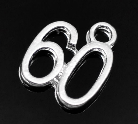 Picture of Silver Plated Number Age "60" Charm Pendants 12mmx11mm,sold per packet of 50