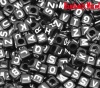 Picture of Acrylic Spacer Beads Cube Black At Random Mixed Alphabet/ Letter About 6mm x 6mm, Hole: Approx 3.5mm, 500 PCs