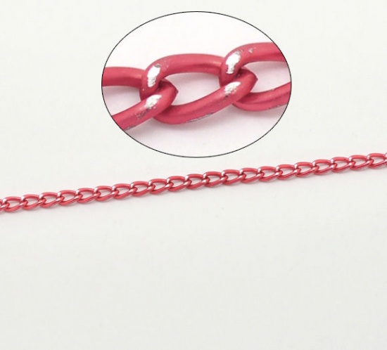 Picture of Aluminum Open Link Curb Chain Findings Fuchsia 6x3.5mm(2/8"x1/8"), 10 M