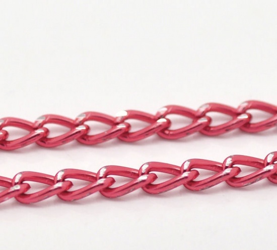 Picture of Aluminum Open Link Curb Chain Findings Fuchsia 6x3.5mm(2/8"x1/8"), 10 M