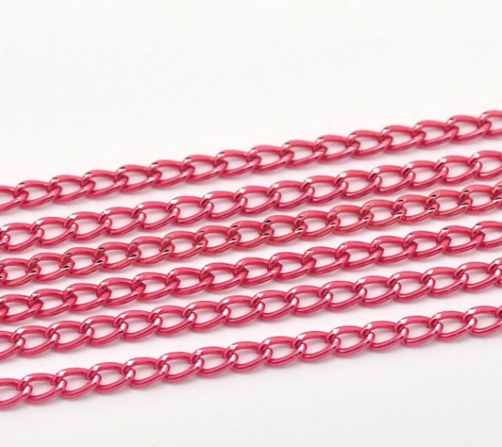 Picture of Aluminum Open Link Curb Chain Findings Fuchsia 6x3.5mm(2/8"x1/8"), 10 M