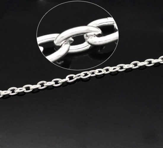 Picture of Iron Based Alloy Open Link Cable Chain Findings Silver Plated 4x3mm(1/8"x1/8"), 10 M
