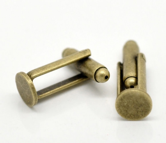 Picture of Brass Cuff Links Round Antique Bronze 25mm(1") x 8mm( 3/8"), 10 PCs                                                                                                                                                                                           