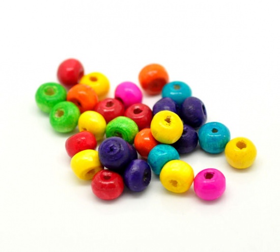 Picture of Natural Wood Spacer Beads Round At Random Mixed About 6mm x 5mm, Hole: Approx 2mm, 2000 PCs