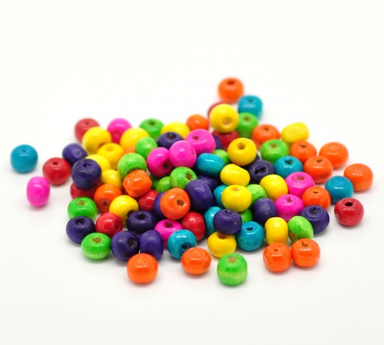 Picture of Natural Wood Spacer Beads Round At Random Mixed About 6mm x 5mm, Hole: Approx 2mm, 2000 PCs