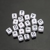 Picture of Acrylic Spacer Beads Cube White At Random Mixed Alphabet/ Letter About 10mm x 10mm, Hole: Approx 3.8mm, 100 PCs