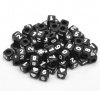 Bild von Acryl Spacer Zwischenperlen Perlen Würfel Schwarz zufällig gemischt Nummer & Symbol ca 7mm x 7mm Loch:ca 3.6mm 300 Stück