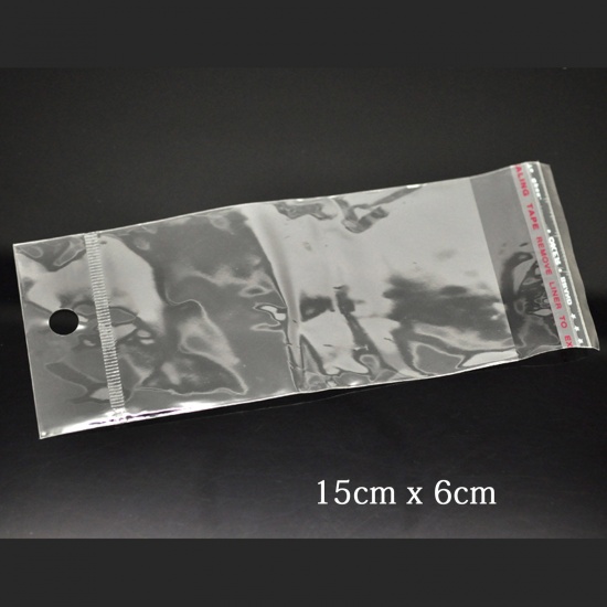 Image de Sachet Pochette Autocollant en Plastique Rectangle Transparent avec Trou d'Accroche (Espace Utilisable: 10.5x6cm) 15cm x 6cm, 200 PCs