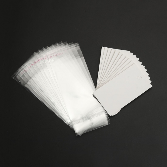 Image de Présentoir de Boucle d'Oreille en Papier & Plastique Rectangle Blanc avec Sachet Autocollant 9x5cm 15x6cm, 100 Kits