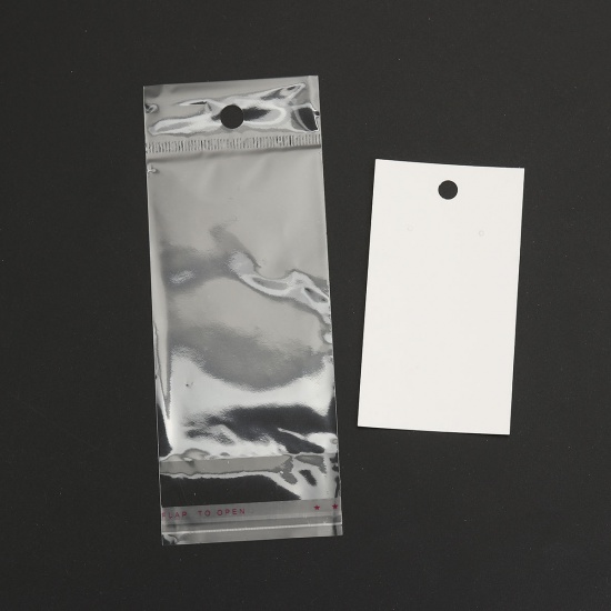 Image de Présentoir de Boucle d'Oreille en Papier & Plastique Rectangle Blanc avec Sachet Autocollant 9x5cm 15x6cm, 100 Kits