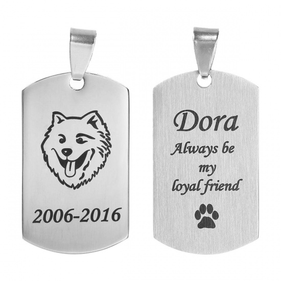 Picture of 3 PCs 304 Stainless Steel Blank Stamping Tags Pendants Rectangle Silver Tone Double-sided Polishing 4.3cm x 2.2cm