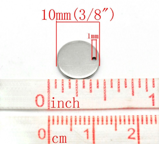 Immagine di 304 Acciaio Inossidabile Etichette di Stampaggio Vuote Charms Tondo Tono Argento Brunitura a Rulli 10mm Dia, 50 Pz