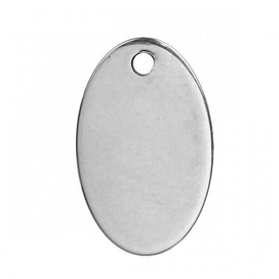 Bild von 304 Edelstahl Leere Stempeletiketten Charms Oval Silberfarbe Rollen polieren 17.5mm x 11.5mm, 20 Stück