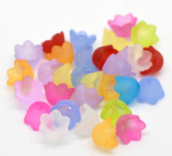 Picture of Acrylic Beads Caps Flower At Random Mixed Frosted (Fits 10mm Beads) 10mm x 7mm, 300 PCs