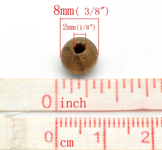 ウッド スペーサ ビーズ 円形 コーヒー色 ストライプ パターン 約 8mm直径、 穴：約 2mm、 800 個 の画像