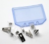 Picture of Plastic & Iron Based Alloy ID Holder Badge Spring Clamp Clip Silver Tone 85mm(3 3/8") x 13mm( 4/8"), 50 PCs 