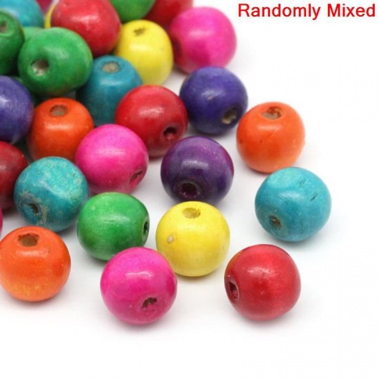Bild von Holz Zwischenperlen Spacer Perlen Rund Mix Farben 14mm x 13mm, Loch: 4.5mm, 200 Stücke