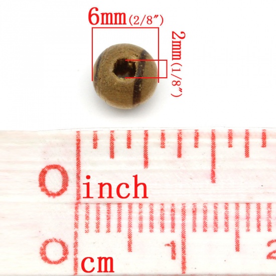 ウッド スペーサ ビーズ 円形 コーヒー色 ゼブラストライプ パターン 約 6mm直径、 穴：約 2mm、 1000 個 の画像