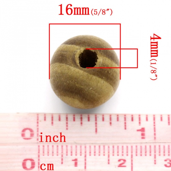 ウッド スペーサ ビーズ 円形 コーヒー色 ゼブラストライプ パターン 約 16mm直径、 穴：約 4mm、 50 個 の画像