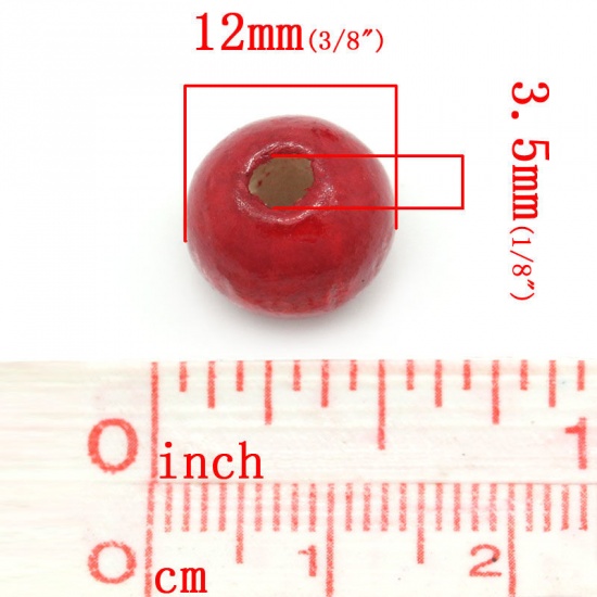 Picture of 200PCs Red Dyed Round Wood Beads 12mmx11mm