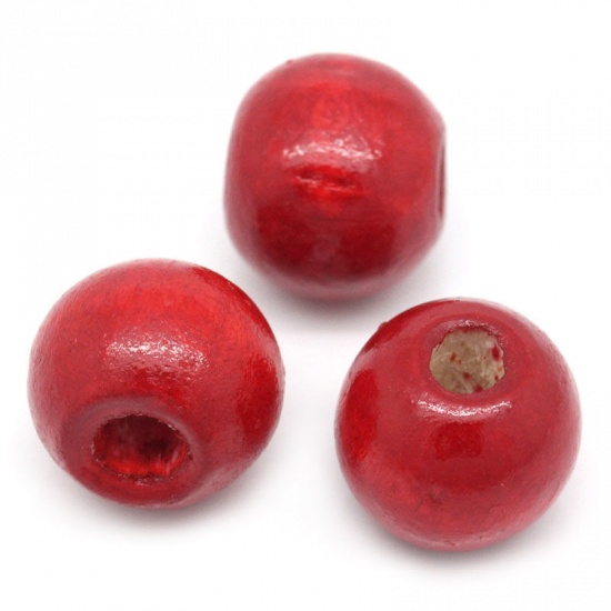 Picture of 200PCs Red Dyed Round Wood Beads 12mmx11mm