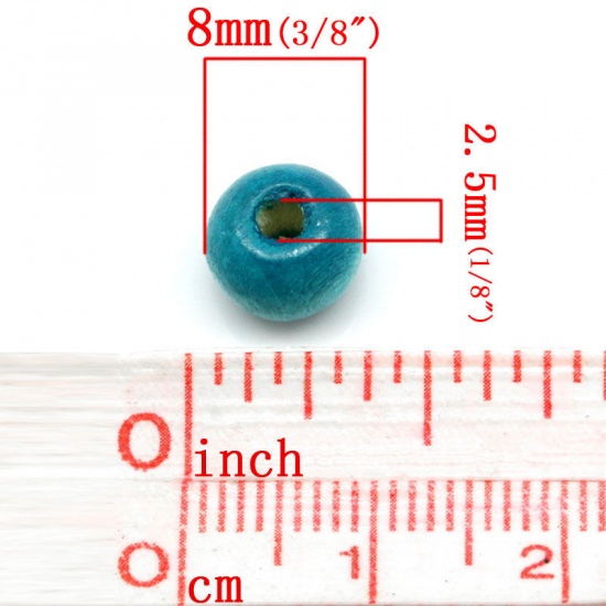 Picture of 500PCs Blue Dyed Round Wood Beads 7mmx8mm