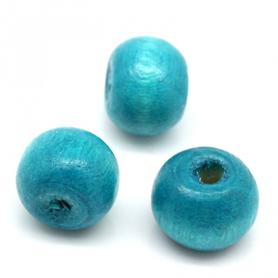 Picture of 500PCs Blue Dyed Round Wood Beads 7mmx8mm