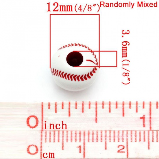 Picture of Acrylic Bubblegum Beads Baseball At Random Mixed About 12mm x 11mm, Hole: Approx 3.6mm, 100 PCs