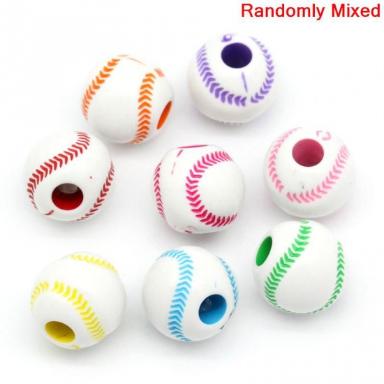 Picture of Acrylic Bubblegum Beads Baseball At Random Mixed About 12mm x 11mm, Hole: Approx 3.6mm, 100 PCs
