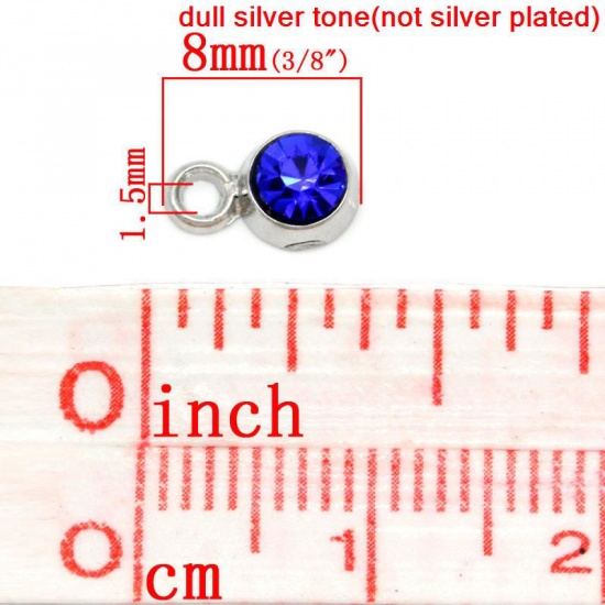 Picture of Zinc Based Alloy September Birthstone Charms Round Silver Tone Dark Blue ss18 Rhinestone 8mm( 3/8") x 5mm( 2/8"), 50 PCs