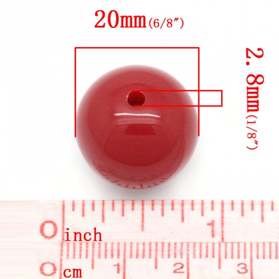 Picture of Acrylic Opaque Bubblegum Beads Ball Red About 20mm Dia, Hole: Approx 2.8mm, 20 PCs