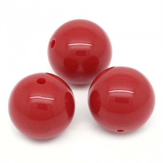 Picture of Acrylic Opaque Bubblegum Beads Ball Red About 20mm Dia, Hole: Approx 2.8mm, 20 PCs