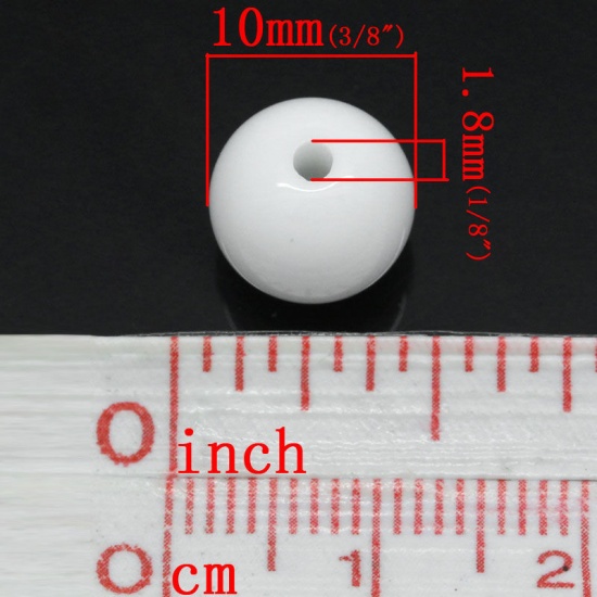Picture of Acrylic Opaque Bubblegum Beads Round White About 10mm Dia, Hole: Approx 1.8mm, 200 PCs