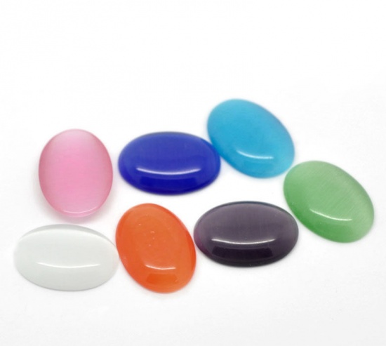 Picture of At Random Mixed Cat's Eye Glass (Manmade) Oval Dome Cabochons 25x18mm(1"x6/8") 20 PCs