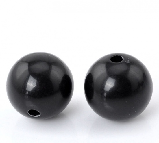 Picture of Acrylic Opaque Bubblegum Beads Ball Black Polished About 14mm Dia, Hole: Approx 2.4mm, 50 PCs