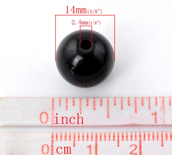 Picture of Acrylic Opaque Bubblegum Beads Ball Black Polished About 14mm Dia, Hole: Approx 2.4mm, 50 PCs