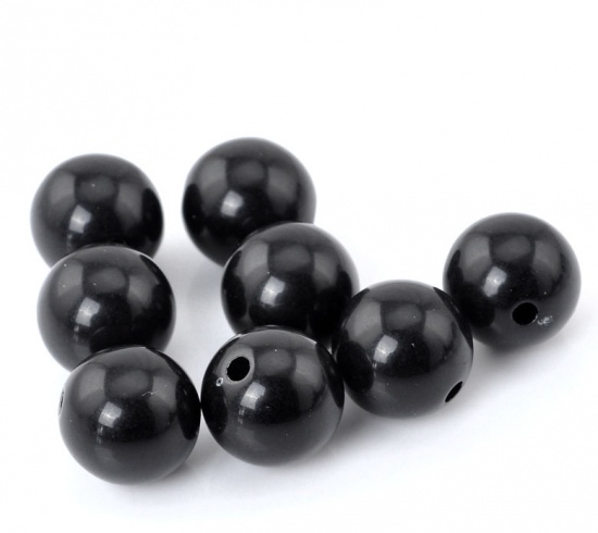 Picture of Acrylic Opaque Bubblegum Beads Ball Black Polished About 14mm Dia, Hole: Approx 2.4mm, 50 PCs