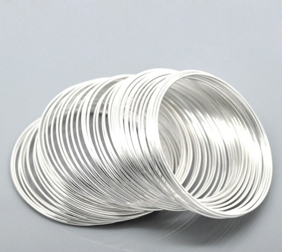 Picture of 100 Loops Silver Plated Memory Beading Wire for Bracelet 50mm-55mm(2"-2 1/8") Dia.