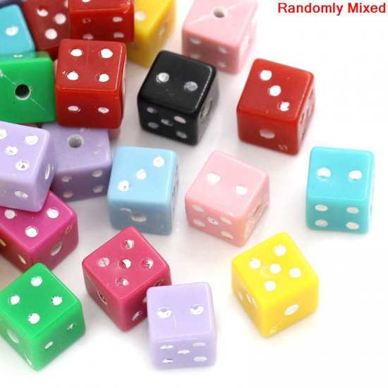 Picture of Acrylic Bubblegum Beads Dice At Random Mixed About 8mm x 8mm, Hole: Approx 1.5mm, 200 PCs
