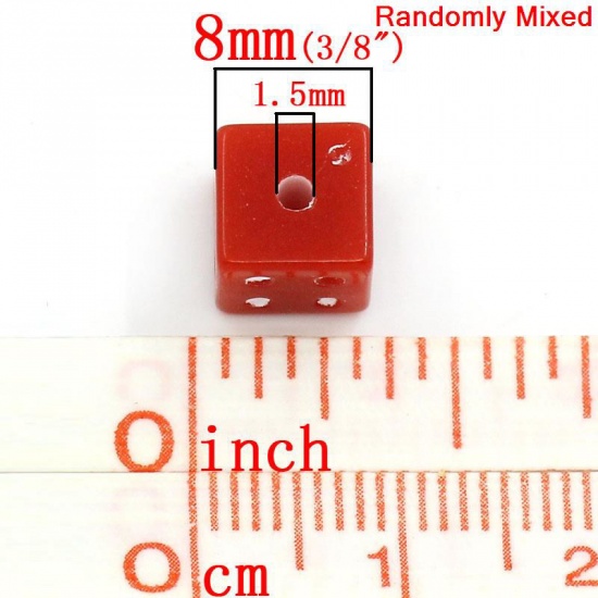 Picture of Acrylic Bubblegum Beads Dice At Random Mixed About 8mm x 8mm, Hole: Approx 1.5mm, 200 PCs