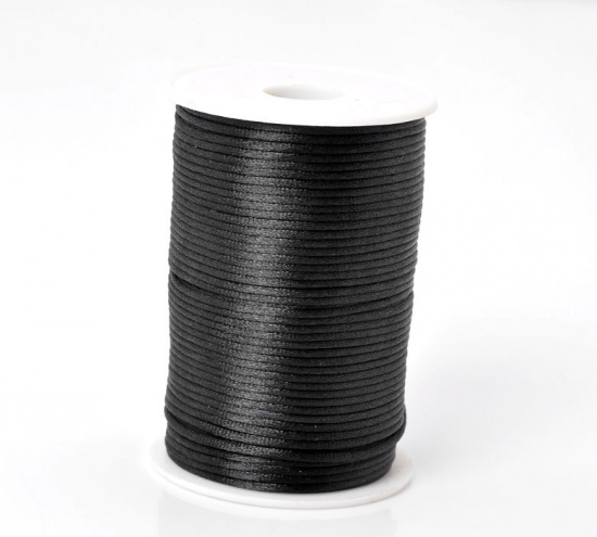 Picture of Polyester Jewelry Cord Rope Black 2mm( 1/8"), 1 Roll(Approx 90M/Roll)