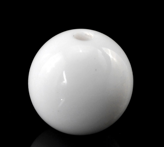 Picture of Acrylic Opaque Bubblegum Beads Round White About 14mm Dia, Hole: Approx 2.4mm, 100 PCs