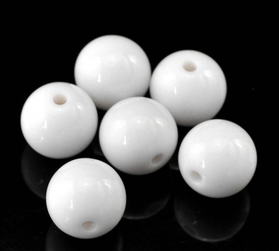 Picture of Acrylic Opaque Bubblegum Beads Round White About 14mm Dia, Hole: Approx 2.4mm, 100 PCs