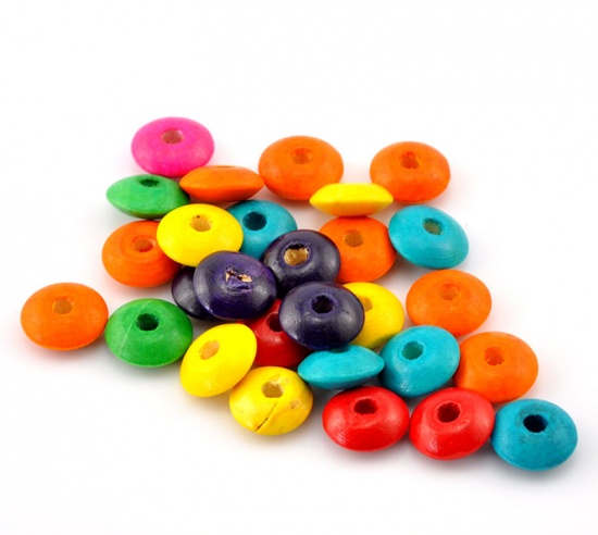Picture of 200PCs At Random Mixed Dyed Abacus Wood Spacer Beads 14x6mm