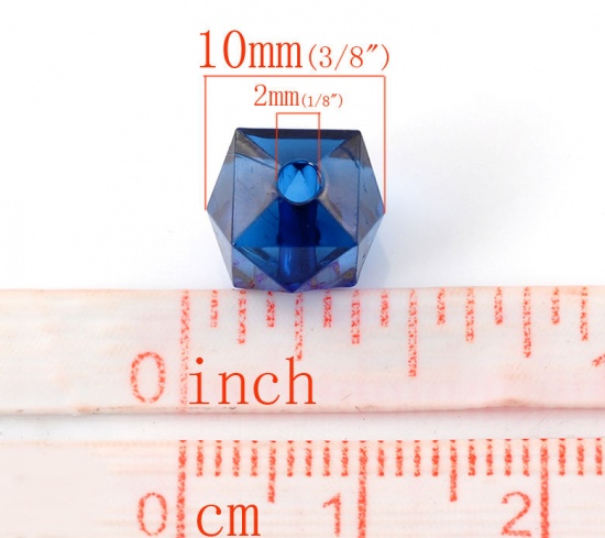 Picture of Transparent Acrylic Bubblegum Beads Cube Deep Blue Faceted About 10mm x 10mm, Hole: Approx 2mm, 200 PCs