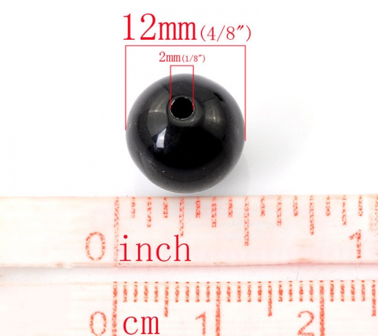 Picture of Acrylic Bubblegum Beads Ball Black Polished About 12mm Dia, Hole: Approx 2mm, 100 PCs