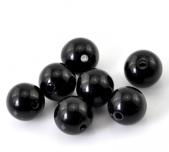 Picture of Acrylic Bubblegum Beads Ball Black Polished About 12mm Dia, Hole: Approx 2mm, 100 PCs